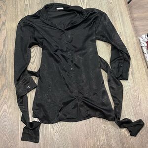 Peppermayo Mini Shirt Dress Long Sleeve Button-Up Tie Waist Black Size 6